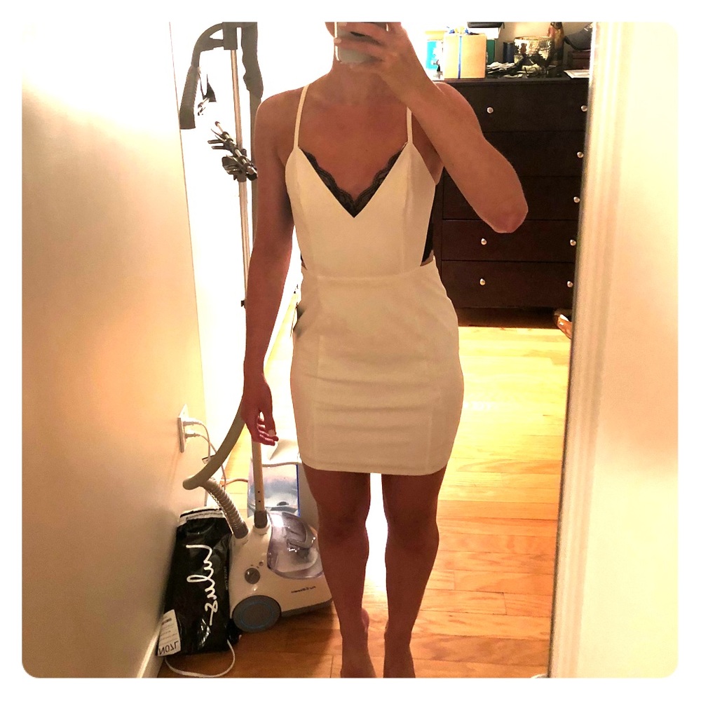 NWOT Lush White Dress with Black Lace & Cutouts